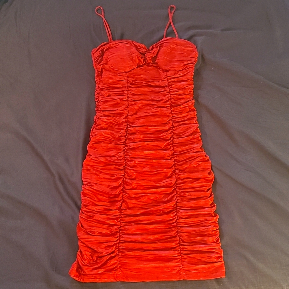 Pink ruched mini dress
